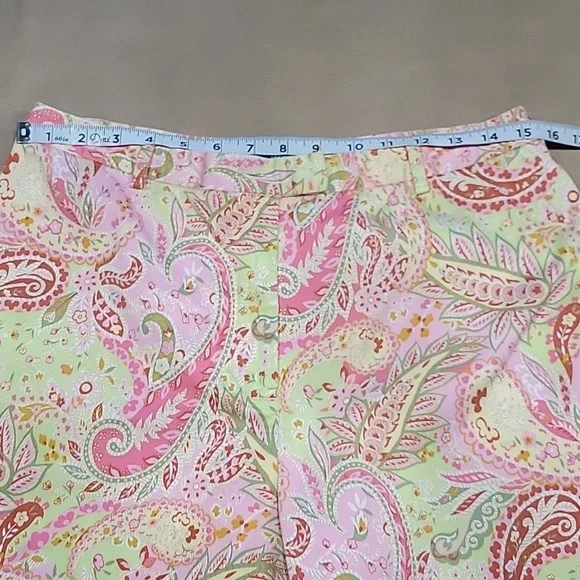 Charter Club Golf Size 10 Pistachio Green and Pink Paisley Ankle Length Pants - Picture 6 of 12